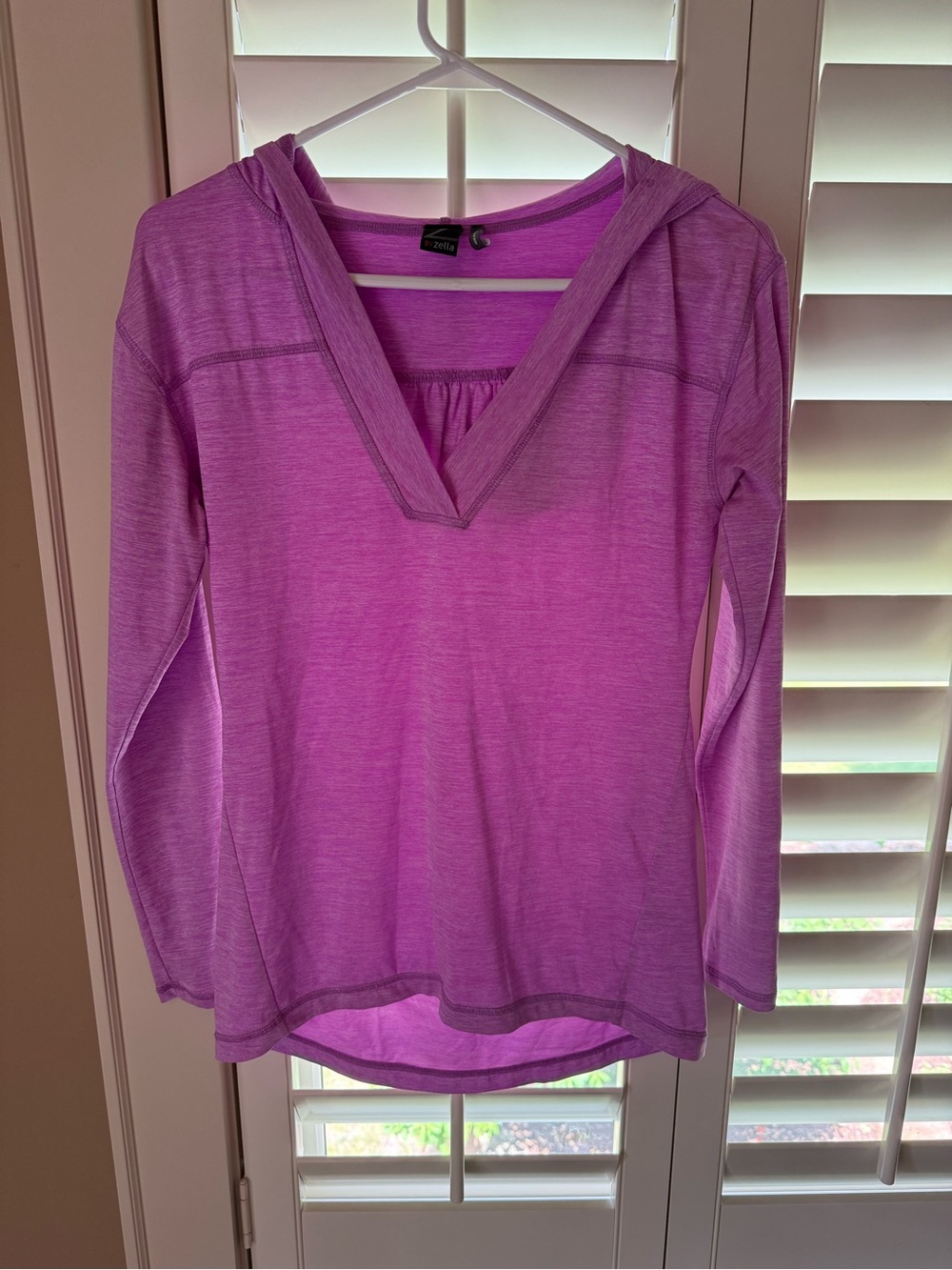 Zella Purple Hooded V-Neck Long Sleeve Top